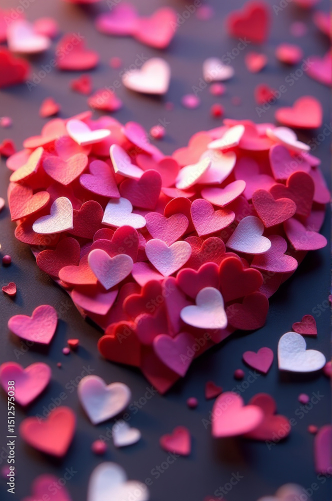 Poster a creative arrangement of paper hearts forms a heart shape on a table