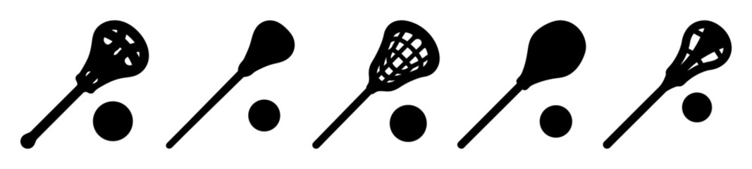 Lacrosse stick and ball icon variations for different design styles and needs
