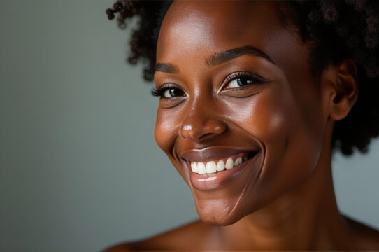 A happy woman with a wide smile, suitable for use in advertising or promoting positive emotions