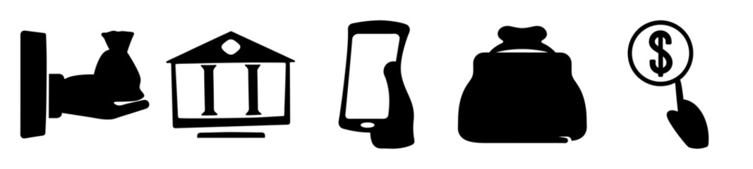 Financial Technology and Banking Icons Representing Modern Monetary Transactions and Activities