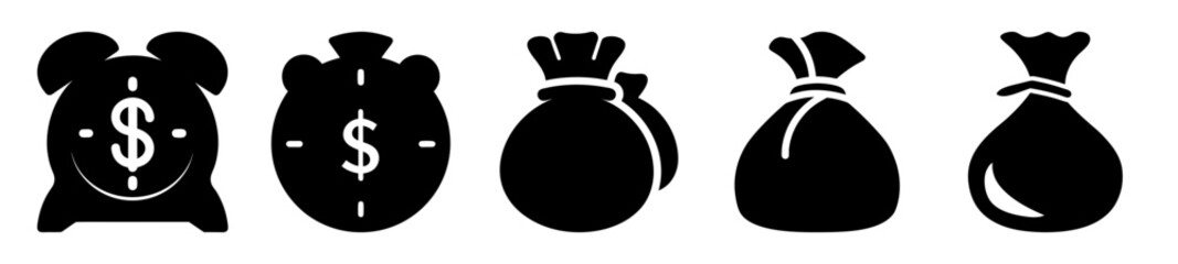 Time is Money Concept Represented by Clock and Money Bags in Black