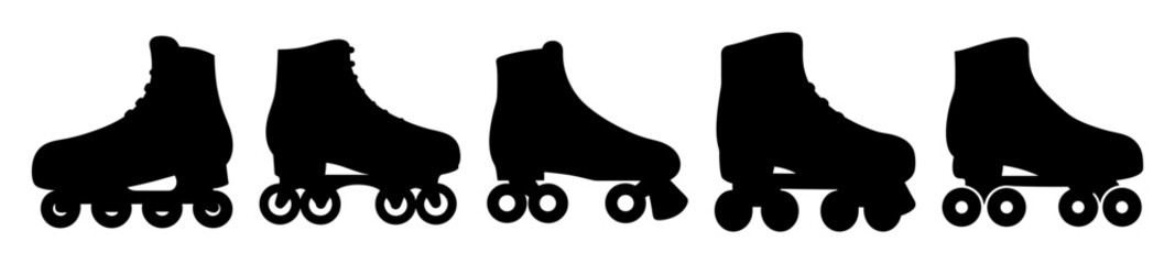 A Collection of Roller Skate Silhouettes in Black and White Illustration