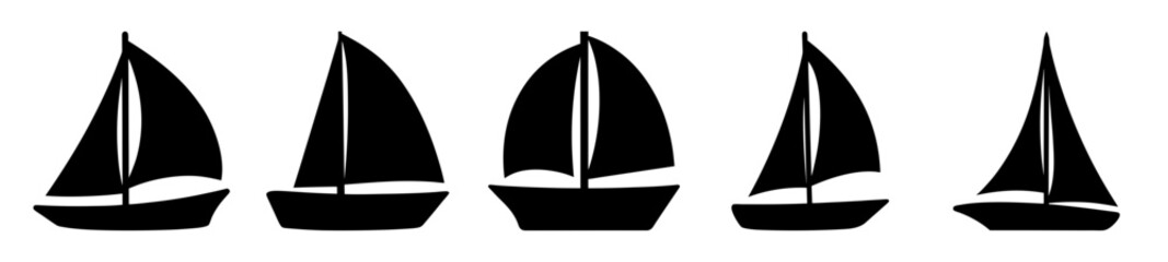 Silhouette Array of Sailboats on White Background Exploring the Sea Travel