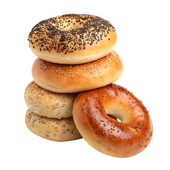 Delicious Bagels Stacked High for Breakfast or Brunch, isolated transparent background Png, AI Generative