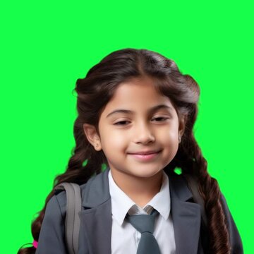 Smiling schoolgirl animation, transparent 4K video, green screen