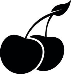 Black Silhouette of Twin Brush Cherry Fruits with Leaf Icon