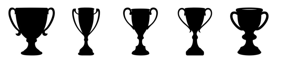 A Collection of Trophy Silhouettes Isolated on White Background for Design
