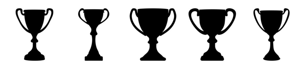 Assorted Collection of Black Trophy Silhouettes on a White Background