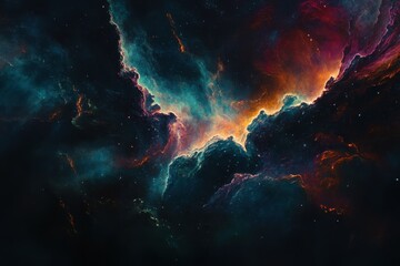 Obraz premium Vibrant Alien Sky: A Colorful Nightscape of Nebulae and Galaxies in the Cosmos