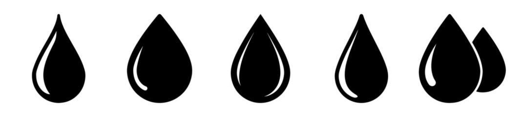 Collection of simple black water drop shaped icon vector illustration designs