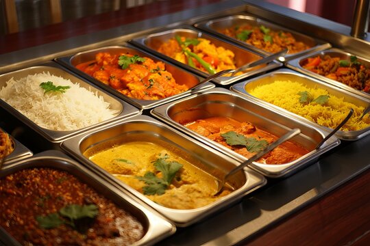 Delicious Indian Buffet Variety of Curries, Rice, and More, indian, food, buffet, curry, rice, dishes, styling, lover, selection, picture, arts, warm, choice, service, event, party, image, meat, varie
