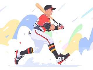 Baseball player running with bat, sports action illustration