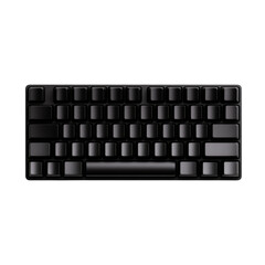 Keyboard features compact black design with tactile switches and minimalistic aesthetic style
