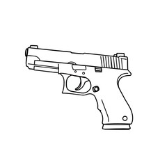 Handgun silhouette line art isolated on white background