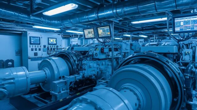 Ship engine room machinery