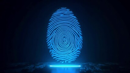 A glowing blue fingerprint scan digitally appears on a dark background representing cybersecurity authentication technology and digital identity protection - Powered by Adobe