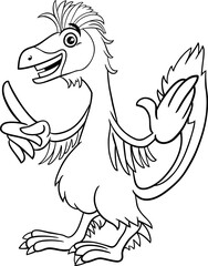 cartoon Caudipteryx or feathered dinosaur character coloring page