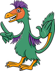 cartoon Caudipteryx or feathered dinosaur prehistoric character