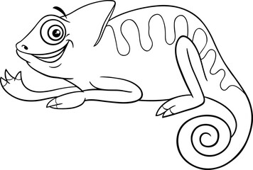 happy cartoon chameleon reptile animal character coloring page