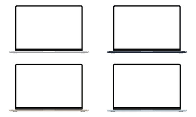 Set Of Modern Laptops Mockups With Blank Screens, Front View, Isolated On White Background. vector Illustration