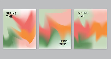  A soft and colorful set of three abstract spring posters featuring pastel green, pink, and orange gradients perfect for seasonal designs, decor, and promotions.