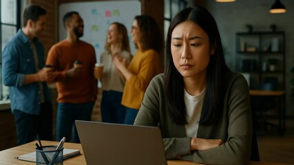 Loneliness in the workplace : A young women feel excluded amidst coworkers banter  - Powered by Adobe