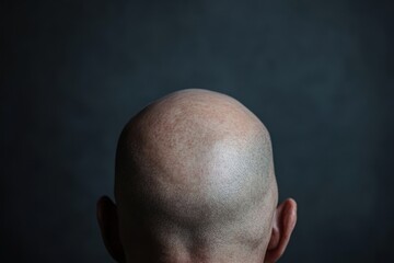 Fototapeta premium Close-Up of a Bald Man with Sparse Hair Texture on a Grey Background, Highlighting the Baldness Challenge