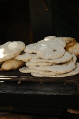 Process of baking rustic bread: close-up to bread 