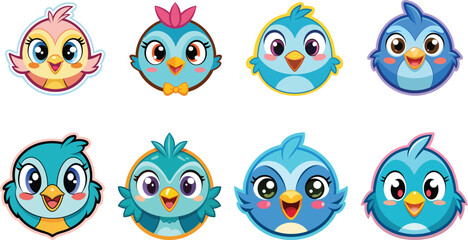 Fototapeta premium set of funny cartoon blue birds tweeting vector illustration