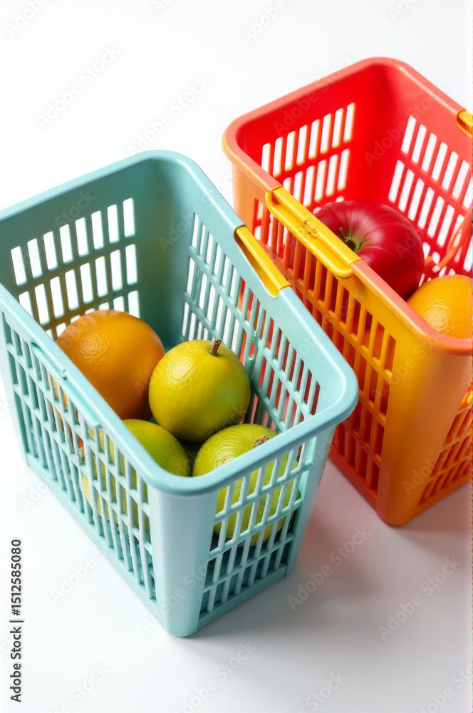 Poster two baskets filled with oranges and apples