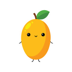 Cute Mango with Tiny Feet and Eyes Cartoon Illustration on White Background.
