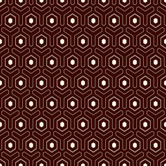 Honeycomb seamless pattern. Hexagon mosaic tiles ornament. Ethnic surface print. Repeated geometric figures background. Ornamental wallpaper. Modern geo design digital paper. Vector abstract art work