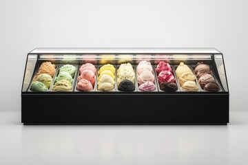 Assorted gelato display showcasing vibrant flavors in modern design setup