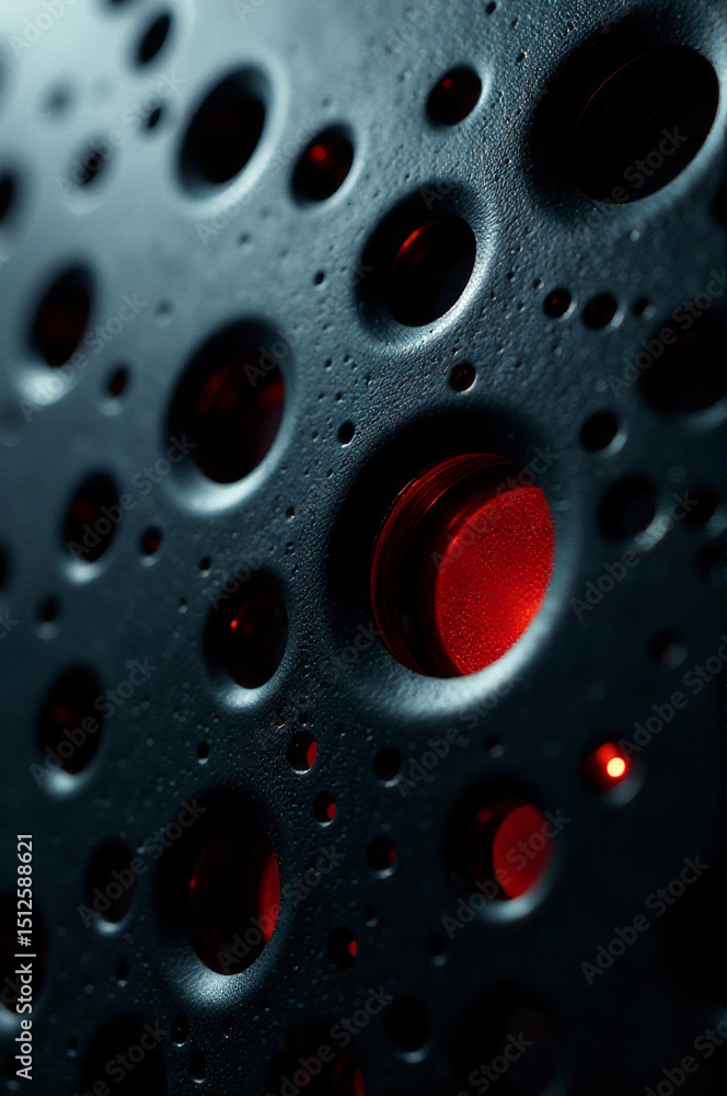 Poster a close-up of a red button on a black surface
