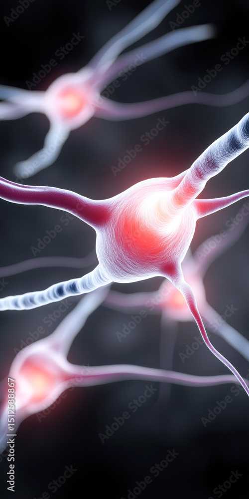 Aufkleber a close up of a brain with red and blue neurons. the image is a representation of the brain and its 