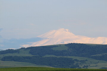 western slope of mount elbrus on a sunny summer day