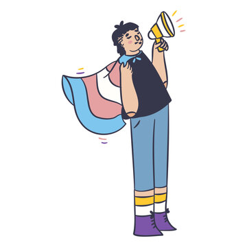Boy with trans flag color stroke