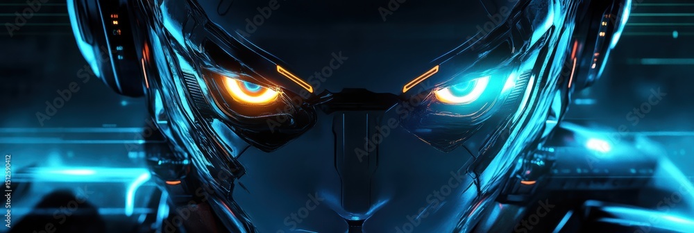 Poster futuristic robot design showcasing striking glowing eyes and advanced technology features
