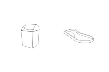 Simple outline illustrations of trash bin and shoe sole on a white background for design elements