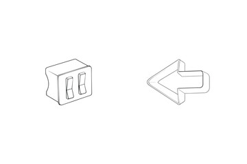 Vector illustration of electrical light switches and a left pointing arrow in simple line art