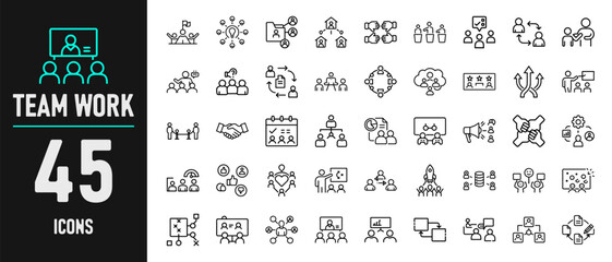 Corporate Team Work and Office Culture Icons – 45 Vector Symbols