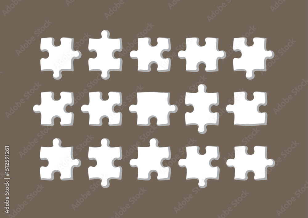 Poster white puzzle pieces arranged in a grid pattern on brown background