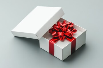 Obraz premium Minimalistic Square Gift Box Mockup: Open and Closed Designs on a Neutral Gray Canvas