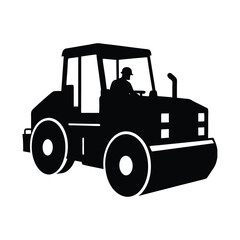 Industrial Asphalt Road Paver Machine silhouette vector art illustration
