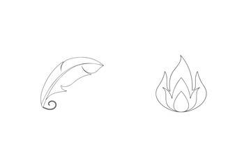 Delicate feather and fiery flame in a minimalist one line drawing design