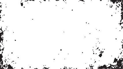 Grungy Black Ink Splatter Border on White Background. Black spots scattered across the white surface. Ink dots. 