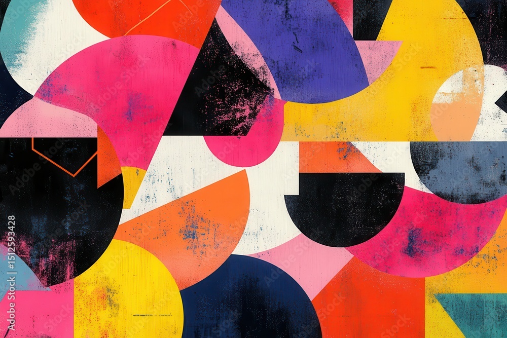 Poster colorful playful shapes collage background featuring vibrant geometric patterns and abstract forms c