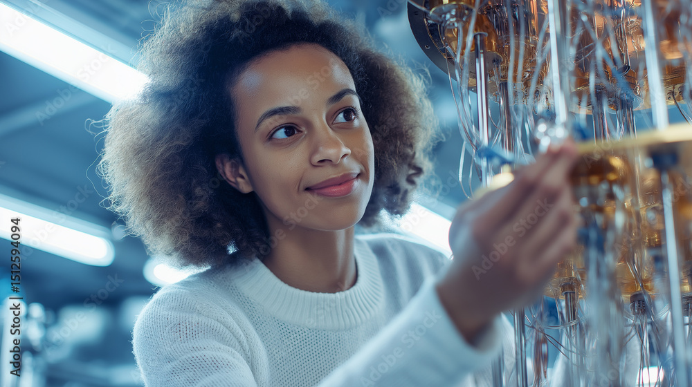 Aufkleber female scientist working on a quantum computer in a cutting-edge laboratory.