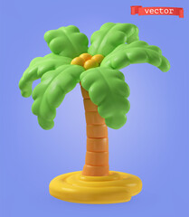 Palm tree 3d cartoon vector icon