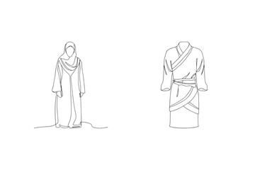 Minimalist line drawing of modest muslim garment and traditional asian kimono